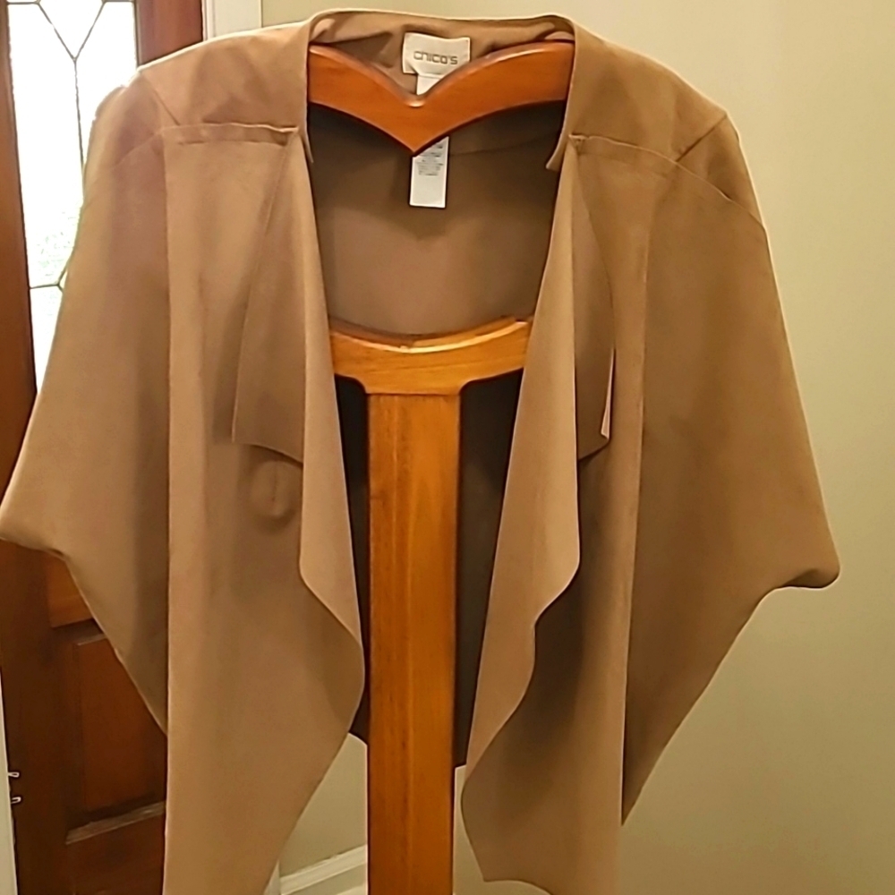 Chico's Tan Suede Open Front Vest with Side Zippers size 2 (Large)